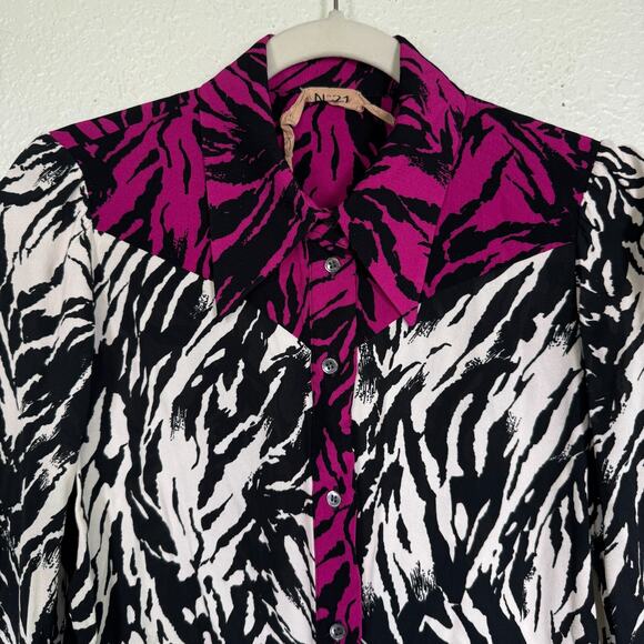 No 21 Top Womens 44 Zebra Animal Button Up Blouse Italy Art to Wear Medium US M - Picture 6 of 12